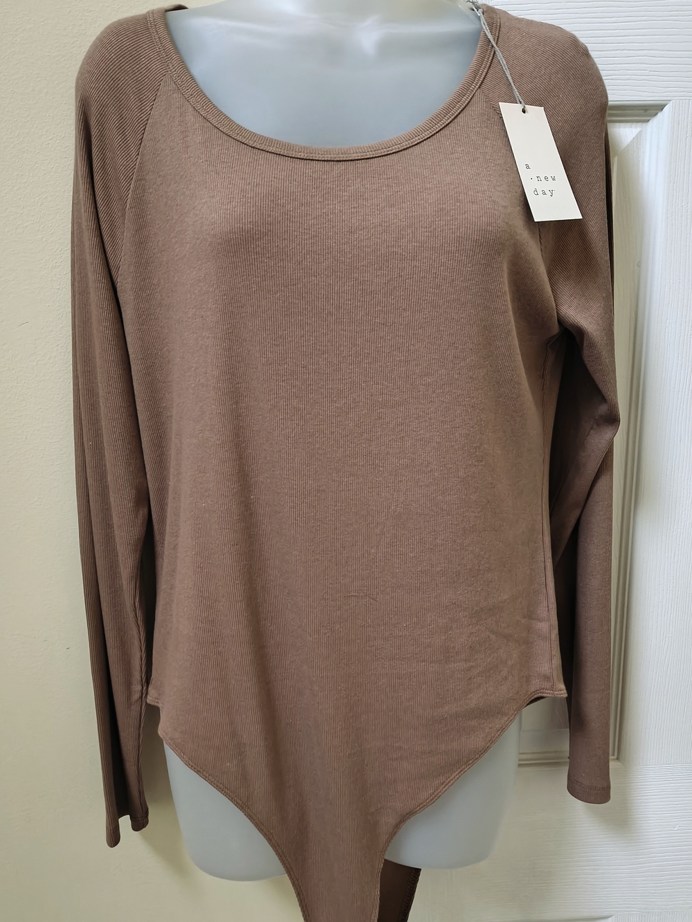 a new day Women's Brown Long-Sleeve Bodysuit Top